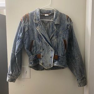 80’s acid wash jacket with leather accents
